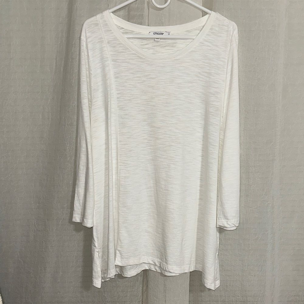 chico’s 3-XL White Scoop Neck Quarter Sleeve Asymmetrical Cotton Blend Tunic
